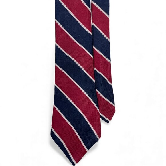 Bill Blass Silk Tie Repp Regimental Red Blue Striped - Picture 1 of 5